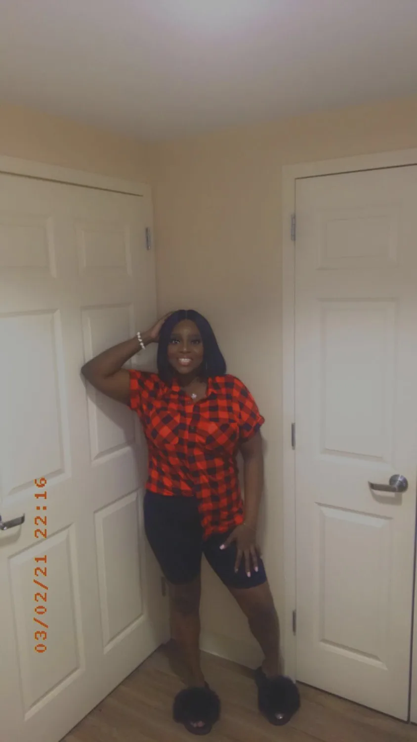 Red & black checkered print short sleeve button up top