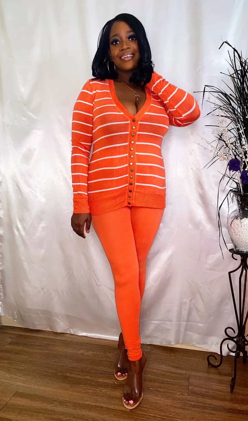 Peach cardigan legging set
