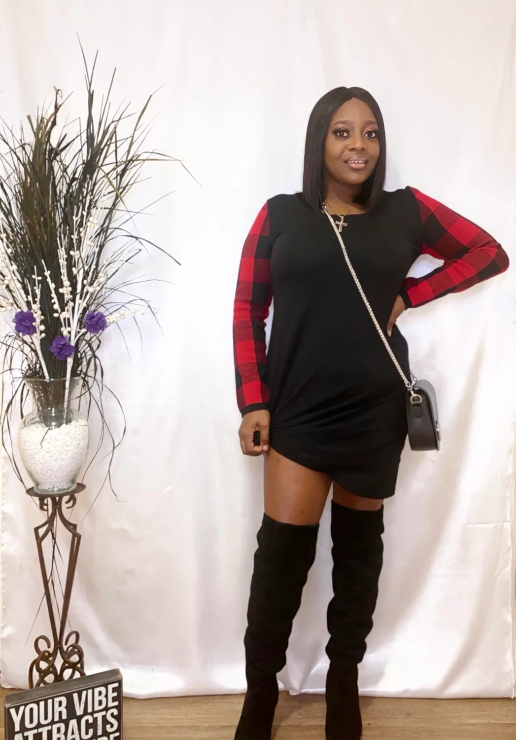 Buffalo Plaid sleeve sweater dress