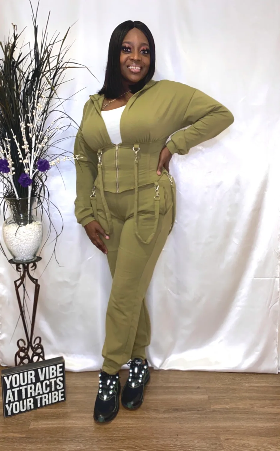 Olive green pants set