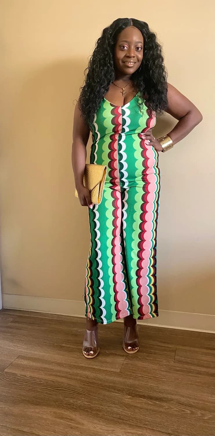 Green striped jumpsuit