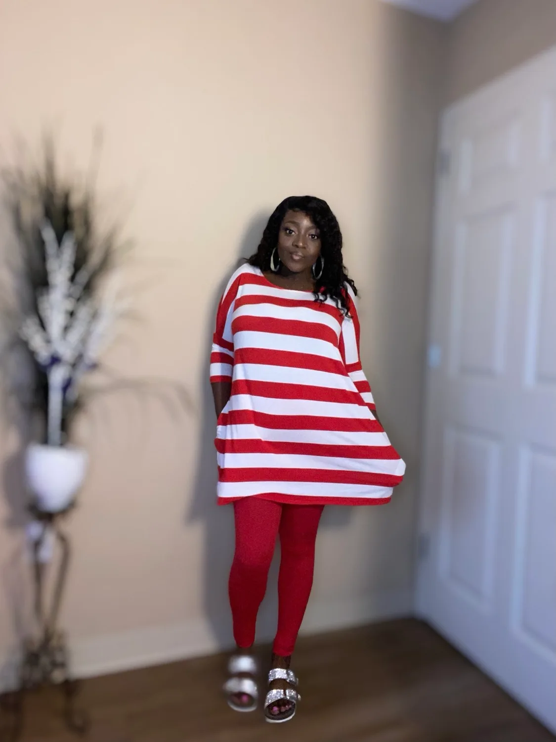 Red and white stripe legging set