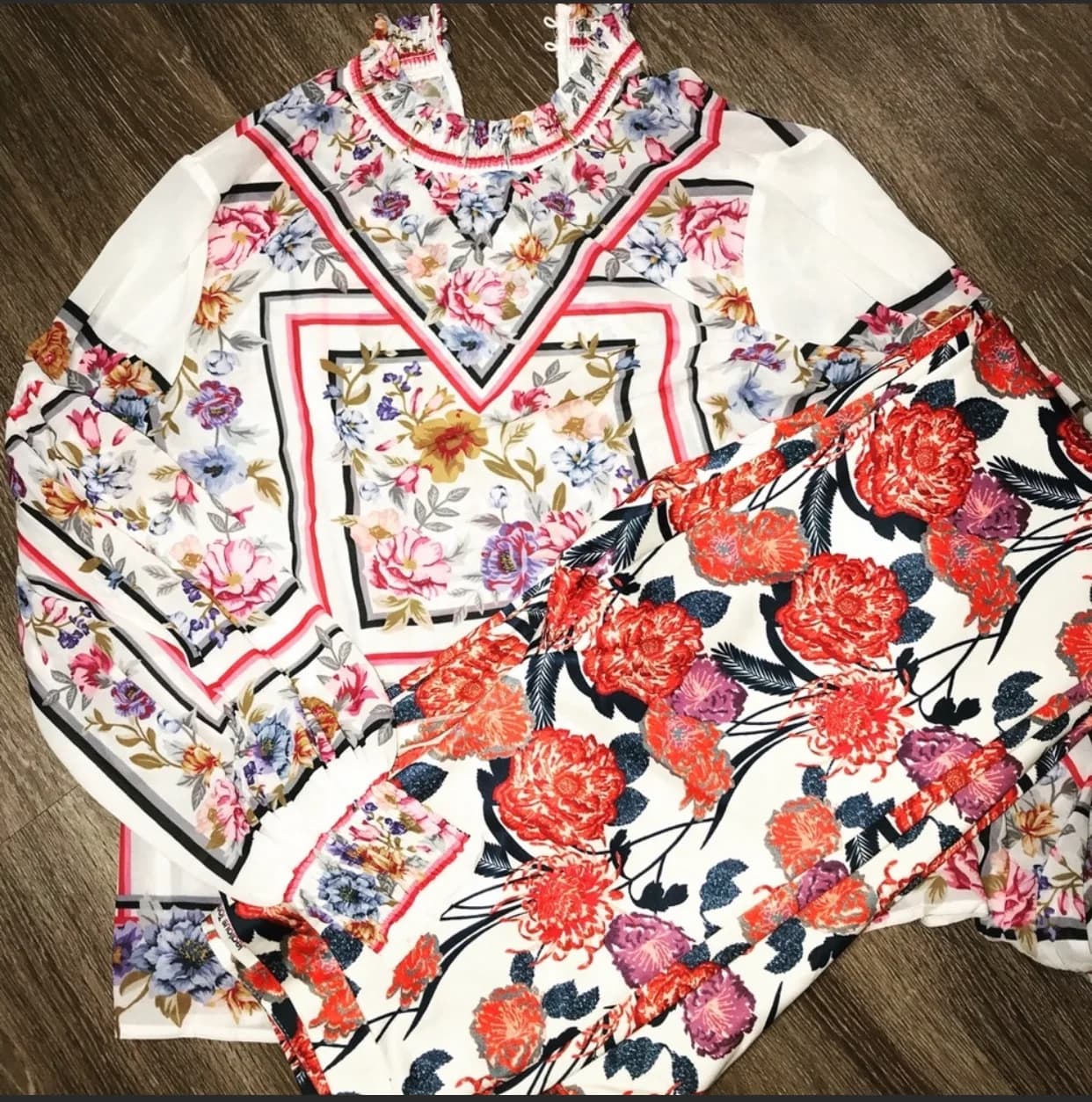 Sasha white floral high-neck top and pants set