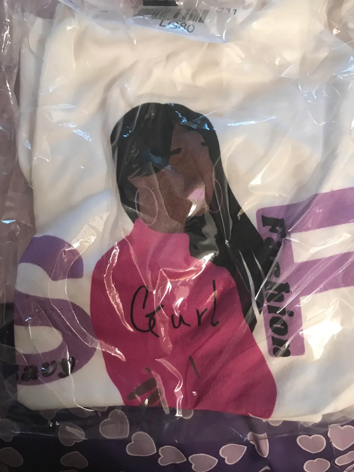 SavyGurl Tee with woman graphic in pink