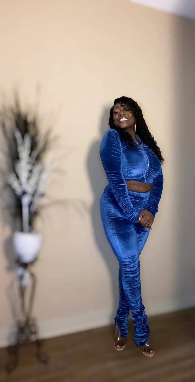 Royal Blue Velvet Pants Set